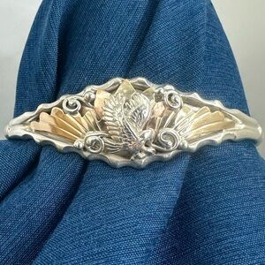 RICHARD BEGAY Navajo Sterling Silver Brass Etched Carved Eagle Cuff Bracelet